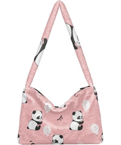 Cute Pandas Furry Tote Bag for Women Crossbody Bag Shoulder Purse Handbag Cross Body Bag with Zipper for Women $9.45 Totes