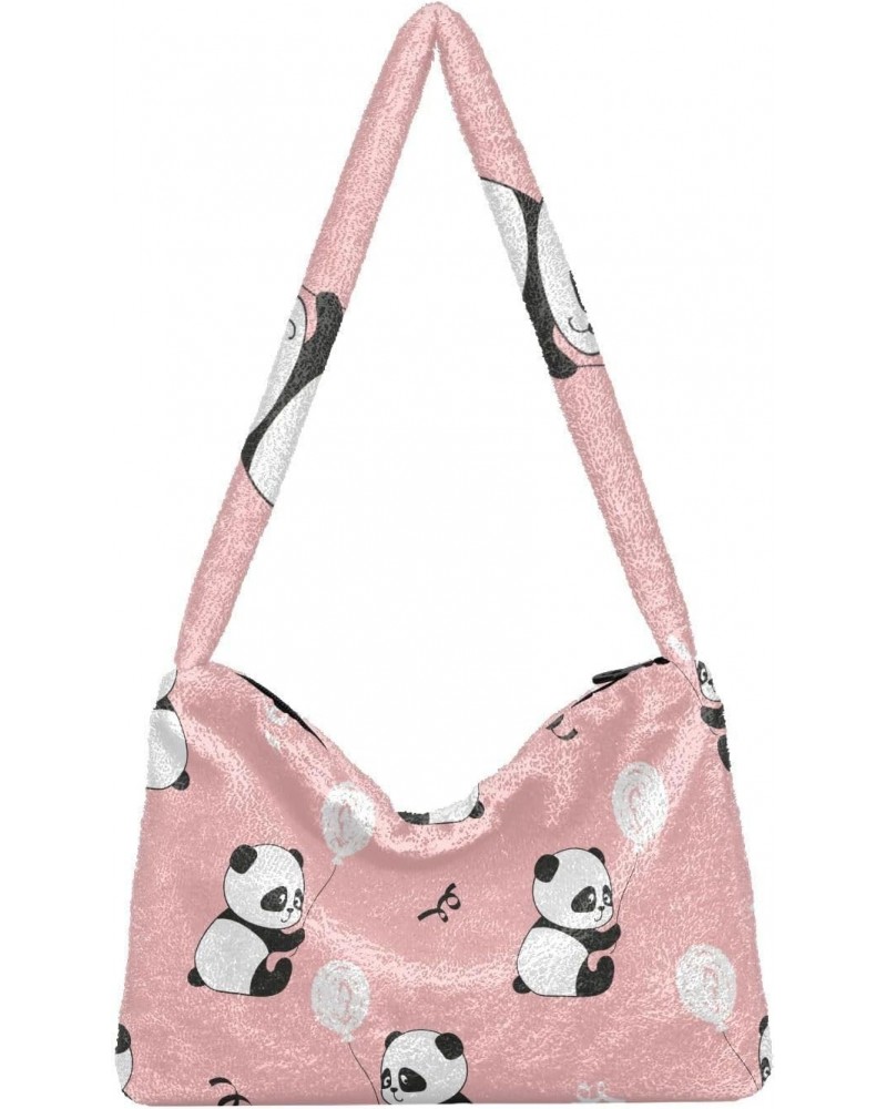 Cute Pandas Furry Tote Bag for Women Crossbody Bag Shoulder Purse Handbag Cross Body Bag with Zipper for Women $9.45 Totes