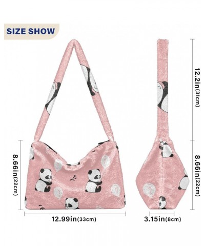 Cute Pandas Furry Tote Bag for Women Crossbody Bag Shoulder Purse Handbag Cross Body Bag with Zipper for Women $9.45 Totes