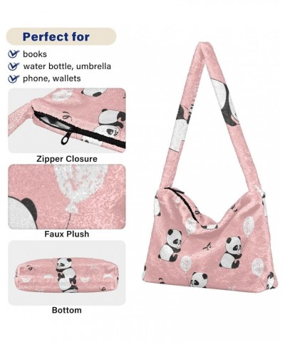 Cute Pandas Furry Tote Bag for Women Crossbody Bag Shoulder Purse Handbag Cross Body Bag with Zipper for Women $9.45 Totes