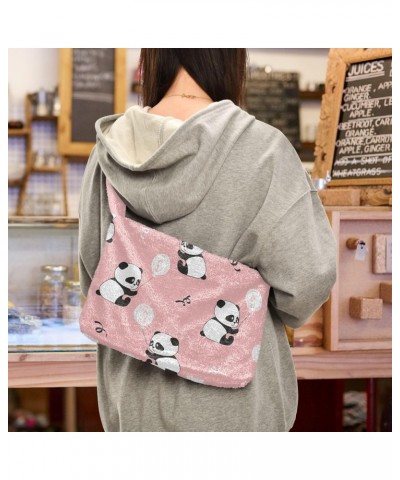 Cute Pandas Furry Tote Bag for Women Crossbody Bag Shoulder Purse Handbag Cross Body Bag with Zipper for Women $9.45 Totes