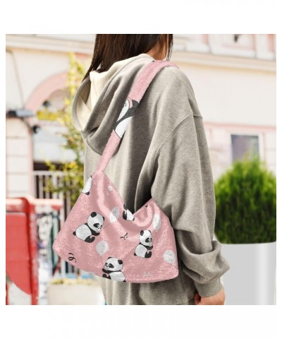 Cute Pandas Furry Tote Bag for Women Crossbody Bag Shoulder Purse Handbag Cross Body Bag with Zipper for Women $9.45 Totes