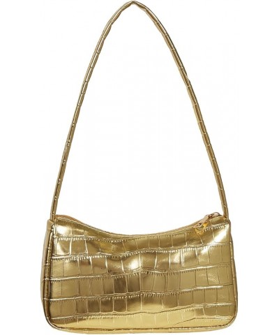 Women's Metallic Shoulder Bag PU Leather Handbag Top Handle Purse Gold $15.07 Shoulder Bags