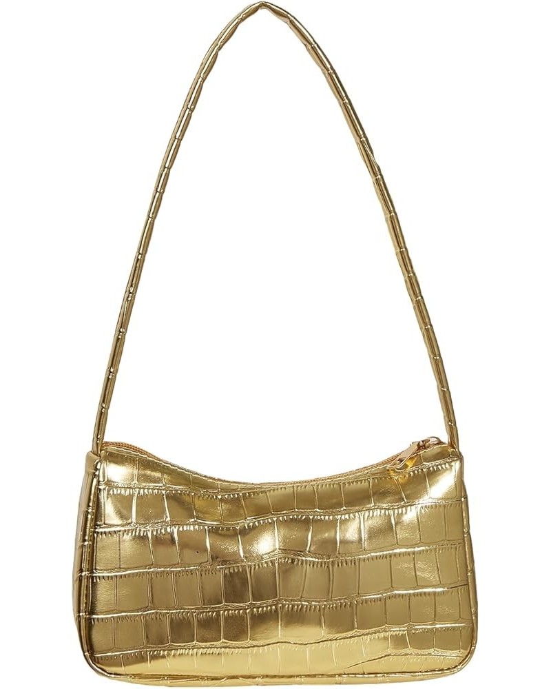 Women's Metallic Shoulder Bag PU Leather Handbag Top Handle Purse Gold $15.07 Shoulder Bags