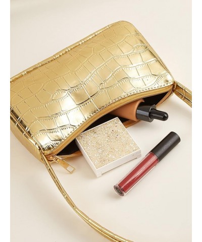 Women's Metallic Shoulder Bag PU Leather Handbag Top Handle Purse Gold $15.07 Shoulder Bags