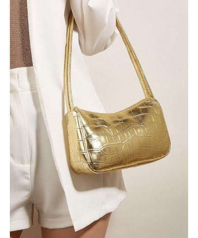 Women's Metallic Shoulder Bag PU Leather Handbag Top Handle Purse Gold $15.07 Shoulder Bags