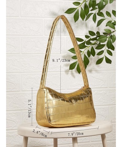 Women's Metallic Shoulder Bag PU Leather Handbag Top Handle Purse Gold $15.07 Shoulder Bags