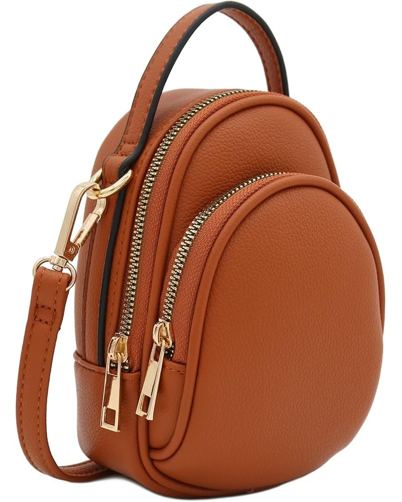 Two Compartment Mini Oval PU Leather Crossbody Bag Tan $13.28 Crossbody Bags