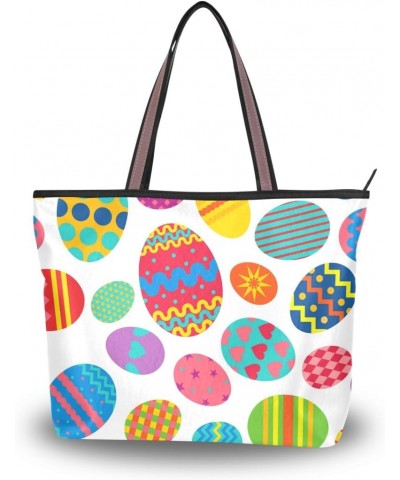 Womens Tote Bag Easter Eggs Handbags with Zipper Ladies holiday Shoulder Bag $14.00 Shoulder Bags