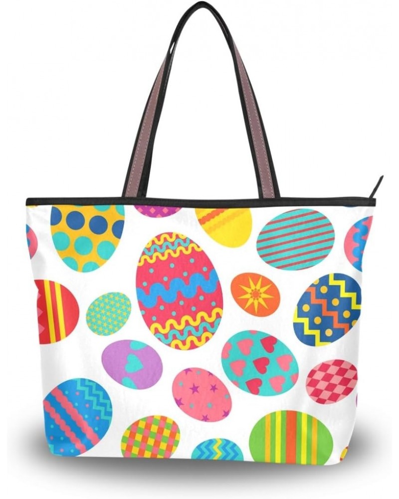 Womens Tote Bag Easter Eggs Handbags with Zipper Ladies holiday Shoulder Bag $14.00 Shoulder Bags