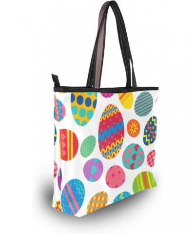 Womens Tote Bag Easter Eggs Handbags with Zipper Ladies holiday Shoulder Bag $14.00 Shoulder Bags