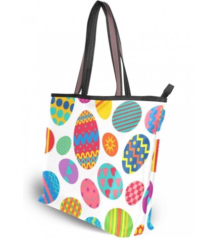 Womens Tote Bag Easter Eggs Handbags with Zipper Ladies holiday Shoulder Bag $14.00 Shoulder Bags