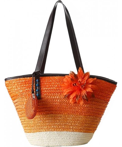 Women Straw Bag,Colorful Retro Summer Beach Tote Bags Hand-woven Rattan Tote Clutch Handle Bag (rose Red) Orange $16.72 Totes