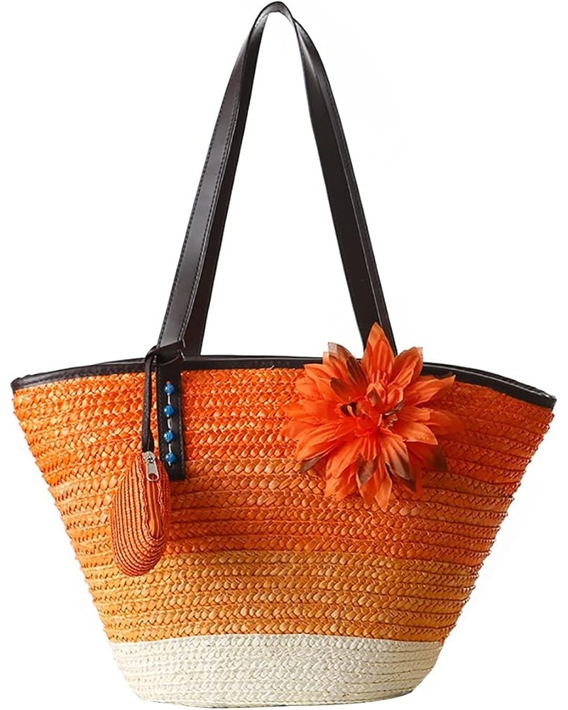 Women Straw Bag,Colorful Retro Summer Beach Tote Bags Hand-woven Rattan Tote Clutch Handle Bag (rose Red) Orange $16.72 Totes