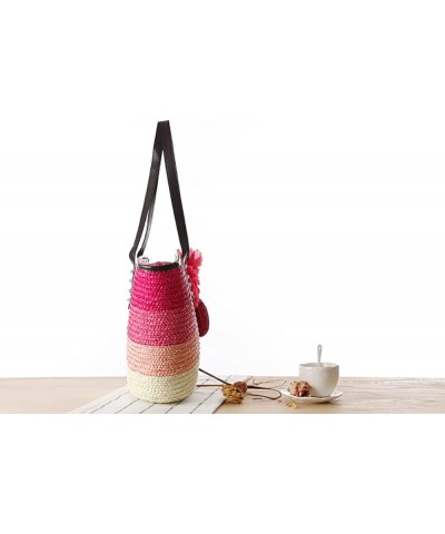 Women Straw Bag,Colorful Retro Summer Beach Tote Bags Hand-woven Rattan Tote Clutch Handle Bag (rose Red) Orange $16.72 Totes