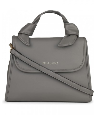 Leather Bag Satchel For Ladies/Women | Color : Grey | Size : Medium | Flap Closer, Inner Zip Pocket, Back Zip Pocket, Adjusta...