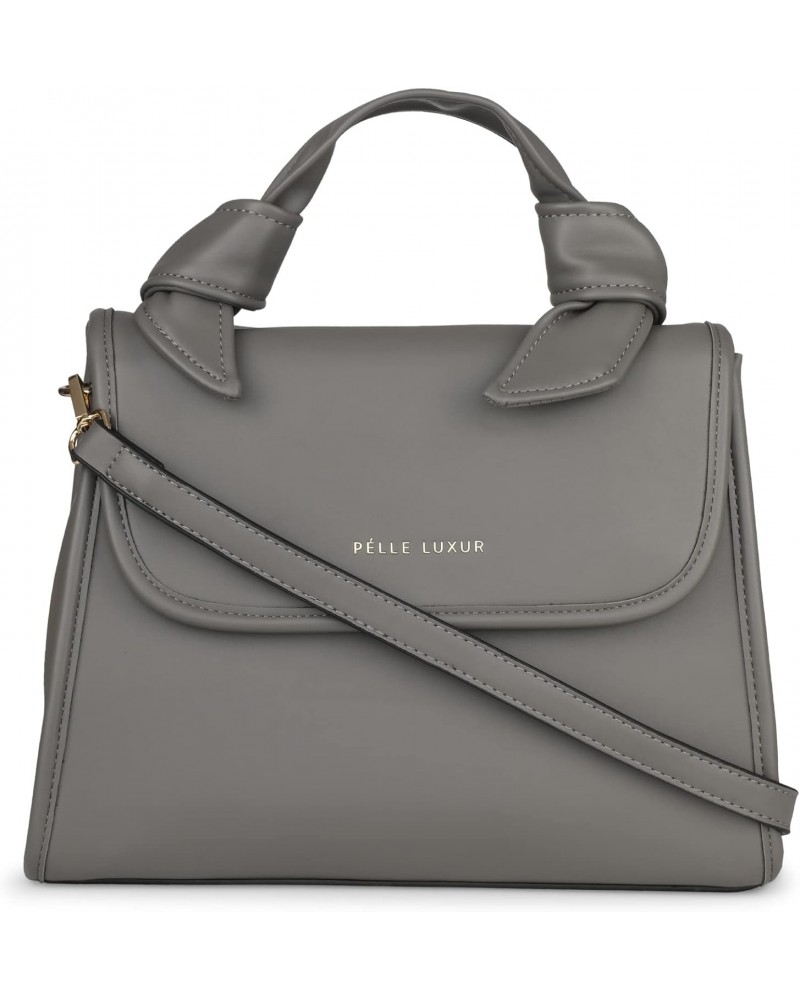 Leather Bag Satchel For Ladies/Women | Color : Grey | Size : Medium | Flap Closer, Inner Zip Pocket, Back Zip Pocket, Adjusta...