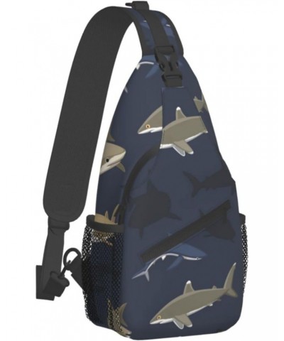 Cute Sharks Pattern Sling Bag Crossbody Travel Hiking Chest Backpack Shoulder Daypack for Women Men $11.88 Crossbody Bags