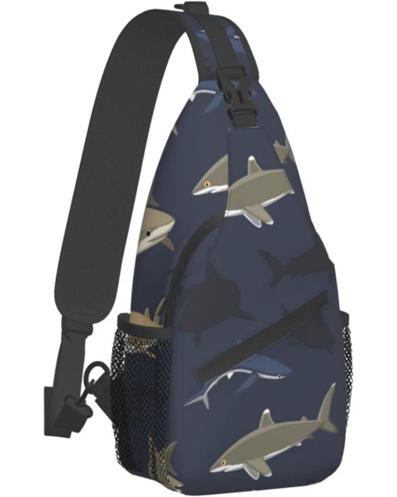 Cute Sharks Pattern Sling Bag Crossbody Travel Hiking Chest Backpack Shoulder Daypack for Women Men $11.88 Crossbody Bags