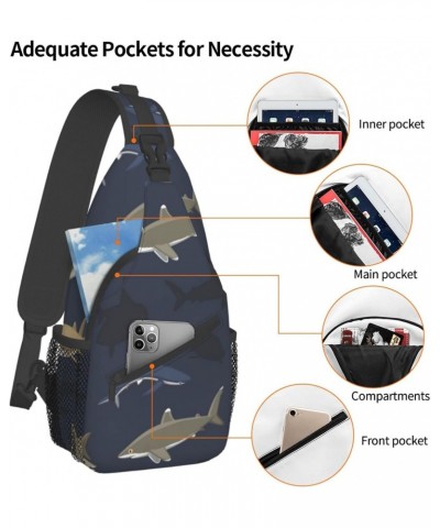 Cute Sharks Pattern Sling Bag Crossbody Travel Hiking Chest Backpack Shoulder Daypack for Women Men $11.88 Crossbody Bags