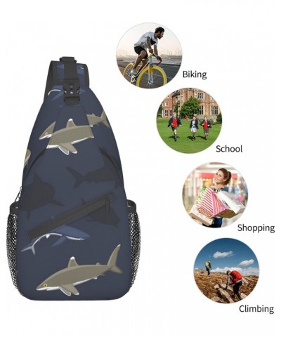 Cute Sharks Pattern Sling Bag Crossbody Travel Hiking Chest Backpack Shoulder Daypack for Women Men $11.88 Crossbody Bags