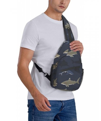 Cute Sharks Pattern Sling Bag Crossbody Travel Hiking Chest Backpack Shoulder Daypack for Women Men $11.88 Crossbody Bags