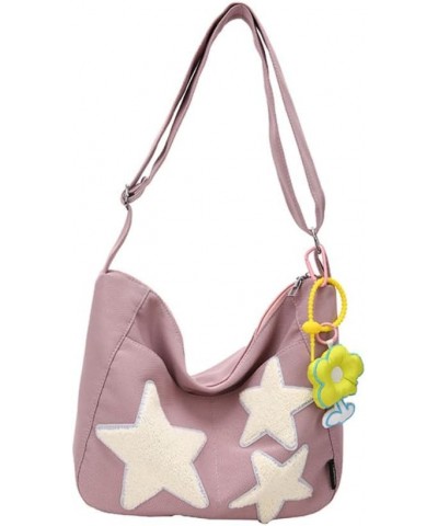 Kawaii Star Y2K Canvas Crossbody Bag for Teen Boy Girl Cute Novelty Shoulder Bag (Blue) Pink $13.72 Crossbody Bags