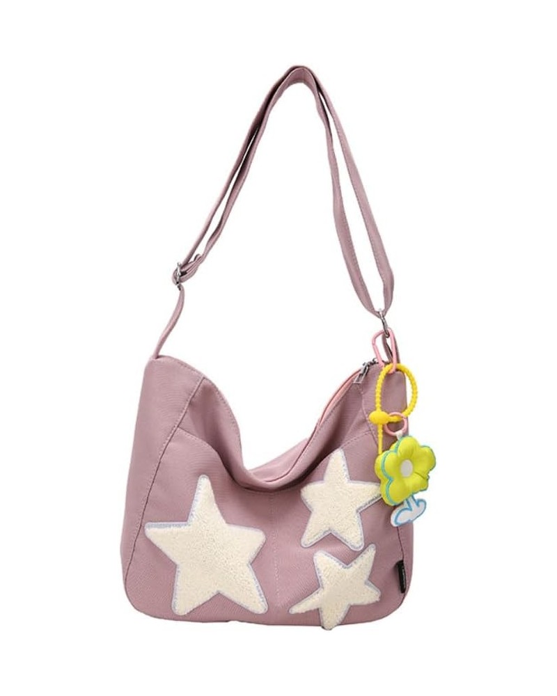 Kawaii Star Y2K Canvas Crossbody Bag for Teen Boy Girl Cute Novelty Shoulder Bag (Blue) Pink $13.72 Crossbody Bags