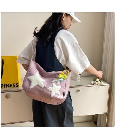 Kawaii Star Y2K Canvas Crossbody Bag for Teen Boy Girl Cute Novelty Shoulder Bag (Blue) Pink $13.72 Crossbody Bags