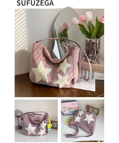 Kawaii Star Y2K Canvas Crossbody Bag for Teen Boy Girl Cute Novelty Shoulder Bag (Blue) Pink $13.72 Crossbody Bags