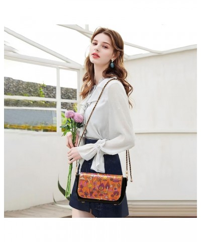 Hippie Mushrooms Crossbody Shoulder Bag for Women, PU Leather Flap Satchel Purse, Shoulder Handbags with Adjustable Strap, Cl...