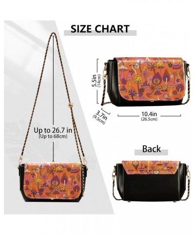 Hippie Mushrooms Crossbody Shoulder Bag for Women, PU Leather Flap Satchel Purse, Shoulder Handbags with Adjustable Strap, Cl...