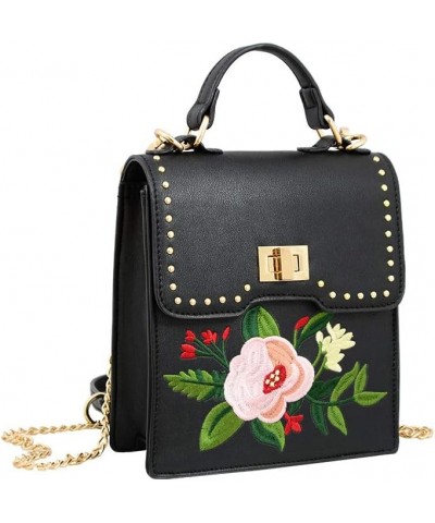 Embroidery Floral Women Cross Body Bag Black $12.87 Crossbody Bags