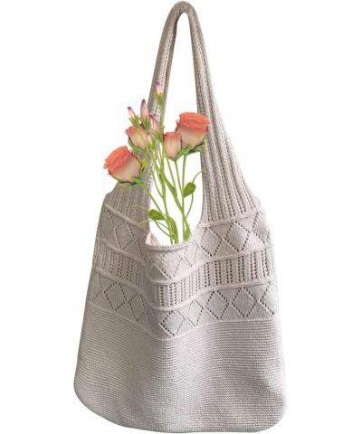 Crochet Beach Bag Women - Aesthetic Mesh Knit Tote Bag, Hollow Out Bohemian Shoulder Shopping Bag For Summer Travel White $9....