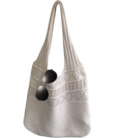 Crochet Beach Bag Women - Aesthetic Mesh Knit Tote Bag, Hollow Out Bohemian Shoulder Shopping Bag For Summer Travel White $9....