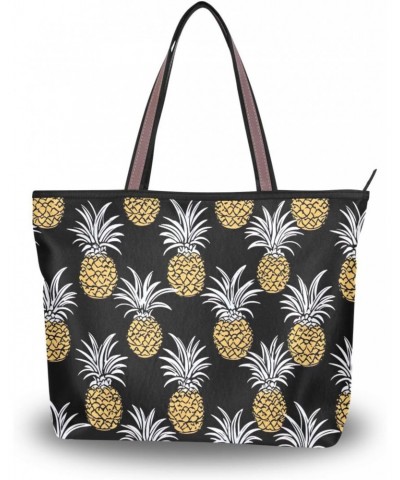 Women Tote Bags Yellow Pineapple Black Top Handle Satchel Handbags Shoulder Bag for Shopping 20850457 $10.29 Totes