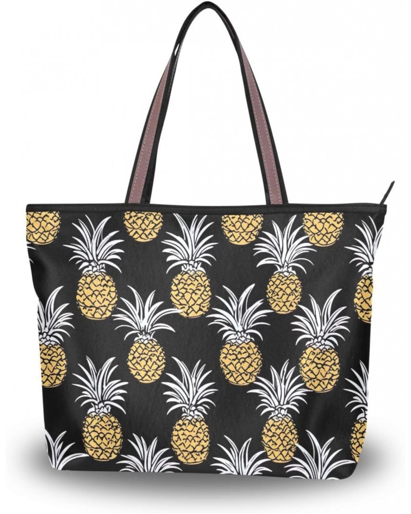 Women Tote Bags Yellow Pineapple Black Top Handle Satchel Handbags Shoulder Bag for Shopping 20850457 $10.29 Totes