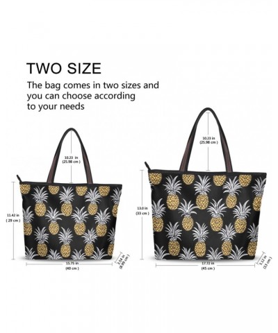 Women Tote Bags Yellow Pineapple Black Top Handle Satchel Handbags Shoulder Bag for Shopping 20850457 $10.29 Totes