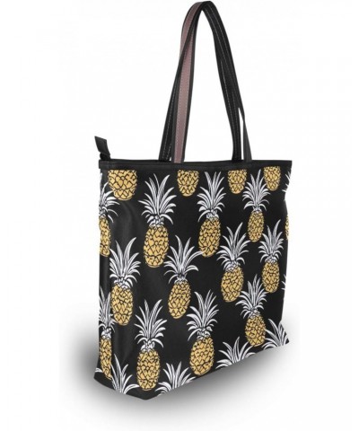 Women Tote Bags Yellow Pineapple Black Top Handle Satchel Handbags Shoulder Bag for Shopping 20850457 $10.29 Totes