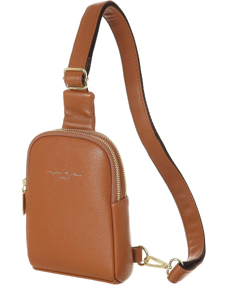 Small Crossbody Sling Bags for Women Vegan Leather Cell Phone Purse Fanny Packs for Women Men Brown $17.33 Crossbody Bags