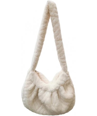 Women Plush Dumpling Bag Versatile Pleated Underarm Bag Casual Furry Armpit Bag Fashion Zipper Winter Satchel Purses Beige $8...