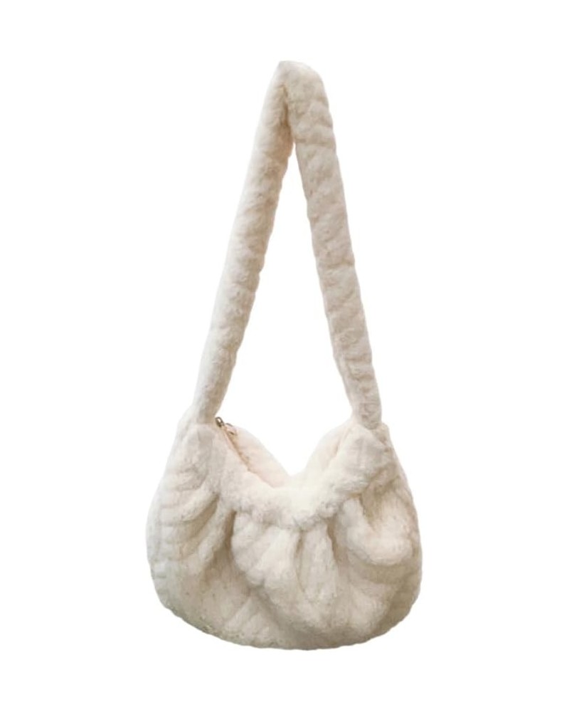 Women Plush Dumpling Bag Versatile Pleated Underarm Bag Casual Furry Armpit Bag Fashion Zipper Winter Satchel Purses Beige $8...