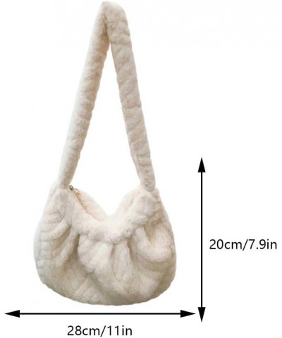 Women Plush Dumpling Bag Versatile Pleated Underarm Bag Casual Furry Armpit Bag Fashion Zipper Winter Satchel Purses Beige $8...