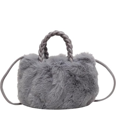 Plush bag solid color cute winter women's bag shoulder bag cloud bag Blue $18.90 Shoulder Bags