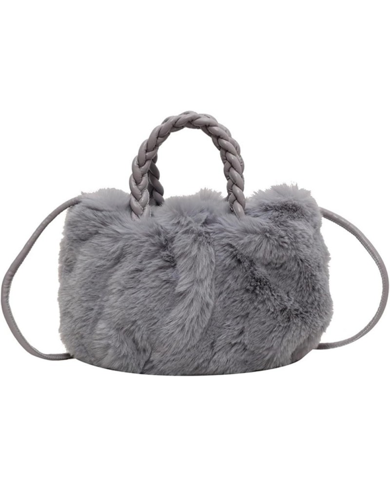 Plush bag solid color cute winter women's bag shoulder bag cloud bag Blue $18.90 Shoulder Bags