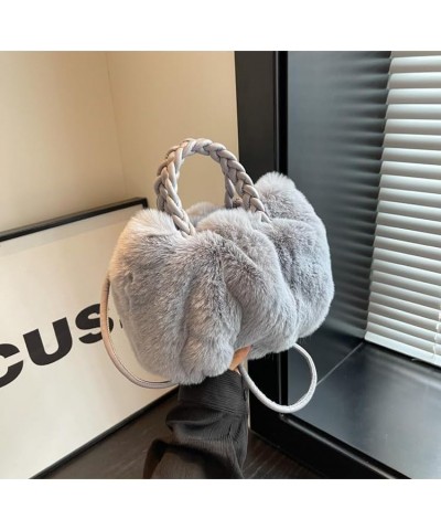 Plush bag solid color cute winter women's bag shoulder bag cloud bag Blue $18.90 Shoulder Bags