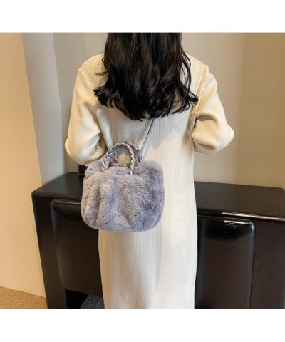 Plush bag solid color cute winter women's bag shoulder bag cloud bag Blue $18.90 Shoulder Bags