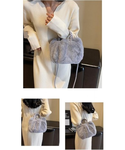 Plush bag solid color cute winter women's bag shoulder bag cloud bag Blue $18.90 Shoulder Bags