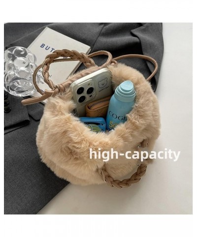 Plush bag solid color cute winter women's bag shoulder bag cloud bag Blue $18.90 Shoulder Bags