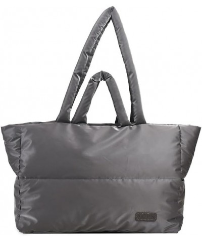 Large Puffy Tote Bag for Women, Lightweight Quilted Cotton Padded Shoulder Bag, Down Puffer Handbag Bag Grey $16.31 Totes